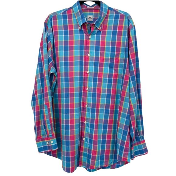 Peter Millar Other - Peter Millar Crown Size L Large Pink Blue Plaid Button Down Shirt 100% Cotton